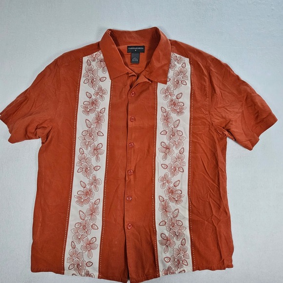 Saddlebred Other - Saddlebred Mens Silk Blend Floral Embroidered Button Front Shirt Burnt Orange L